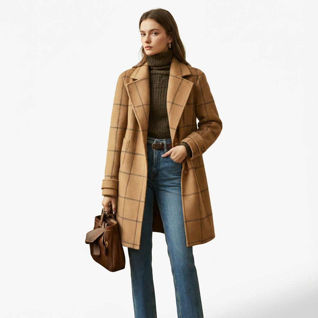 Classic Windowpane Check Coat for Women