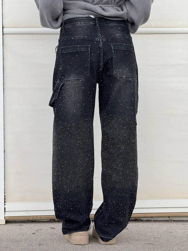 Sparkle Straight-Leg High Waist Jeans