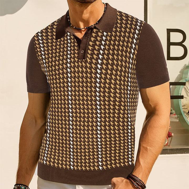 Men's Houndstooth Panel Knit Polo