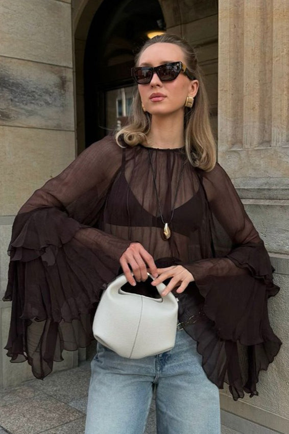 Flared Sleeve Chiffon Blouse for Women