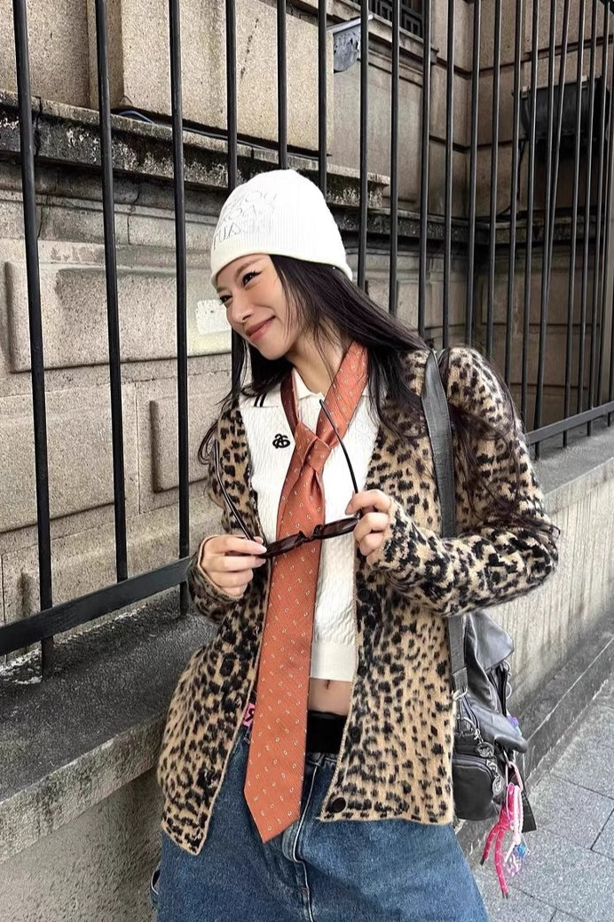 Leopard V-Neck Brushed Knit Top