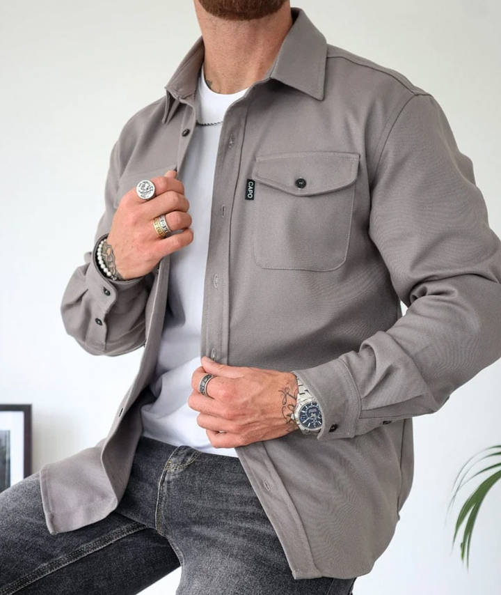 Men's Casual Shirt Jacket with Button Front and Chest Pockets