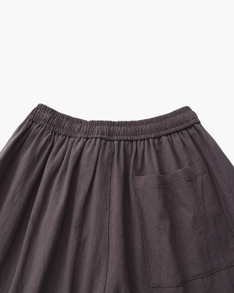 Linen Shorts with Elastic Waist and Drawstring