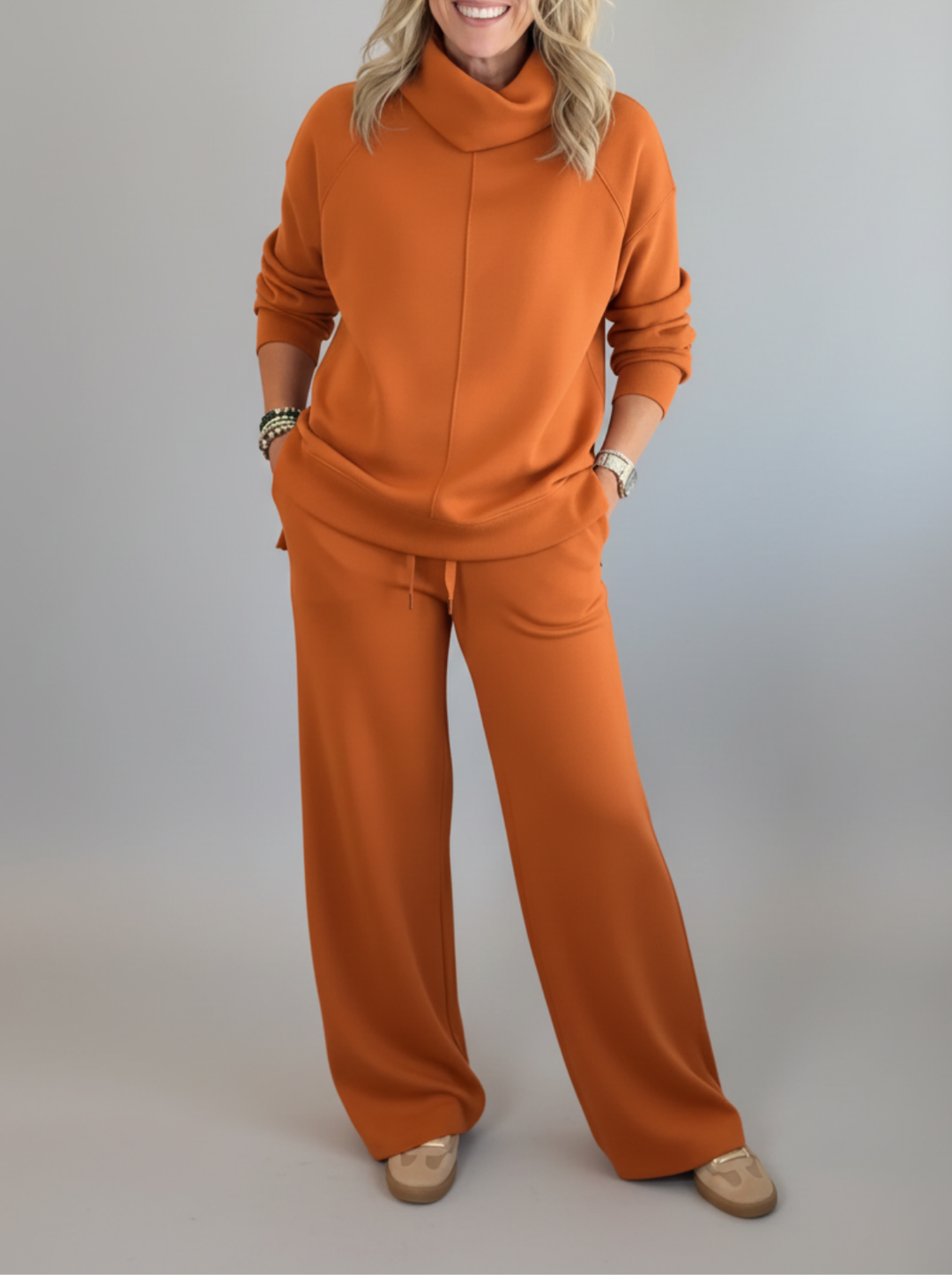 Women's Cowl Neck Wide-Leg Loungewear Set