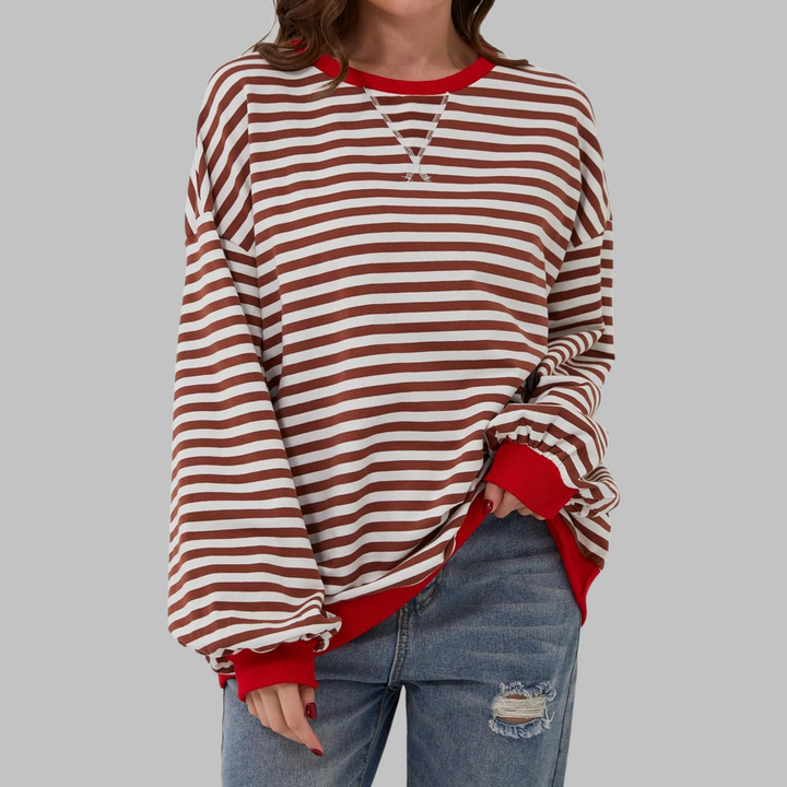 Casual Long Sleeve Round Neck Striped Sweatshirt