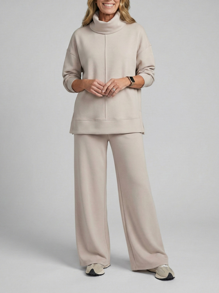 Women's Cowl Neck Wide-Leg Loungewear Set