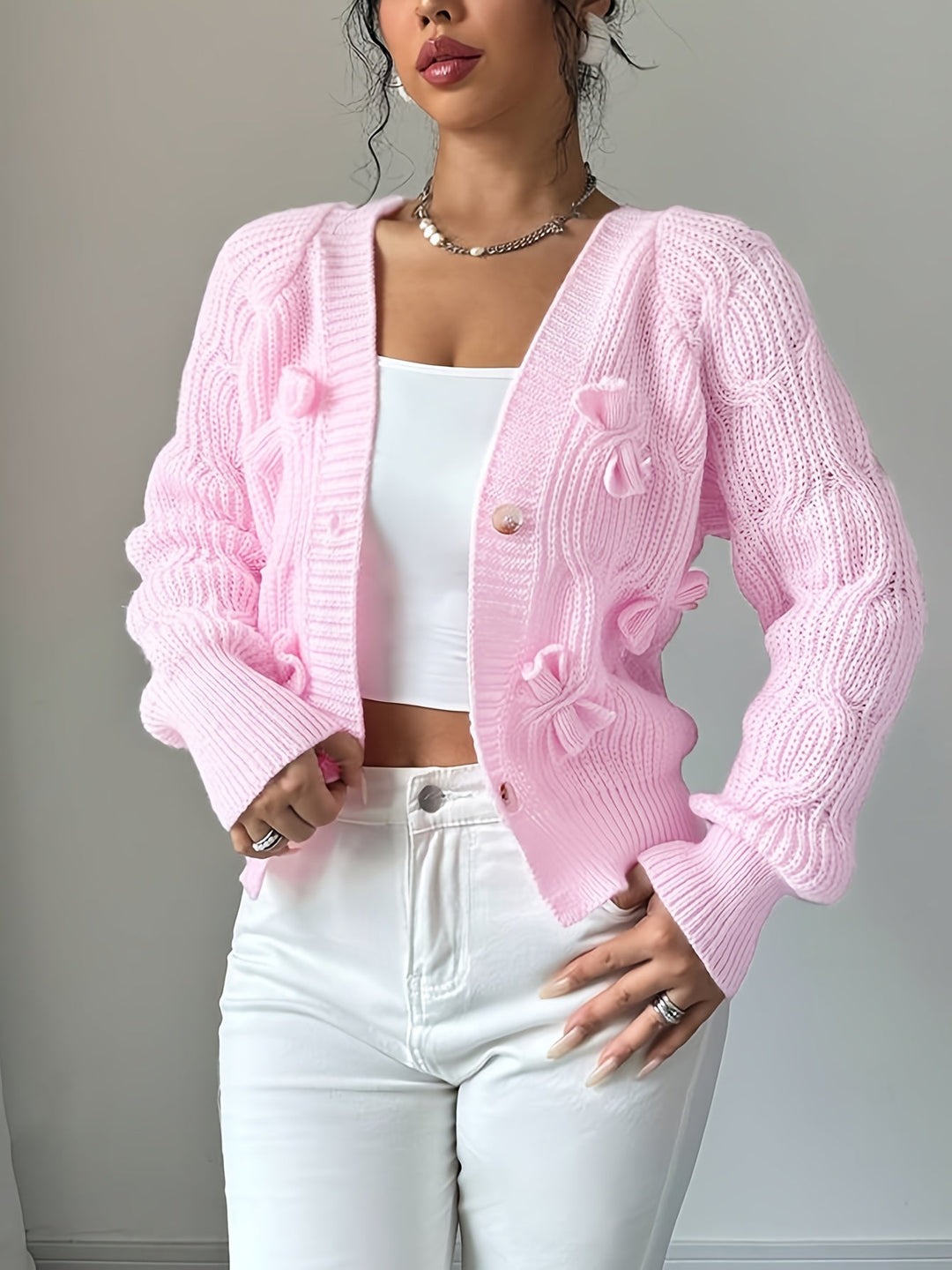 Women's Soft Bow-Detail Long Sleeve Cardigan