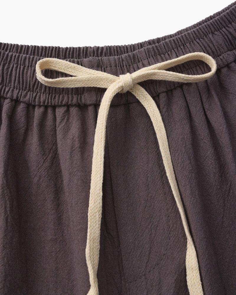 Linen Shorts with Elastic Waist and Drawstring