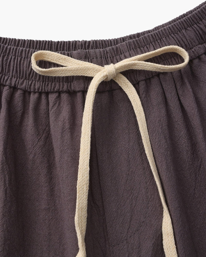Linen Shorts with Elastic Waist and Drawstring