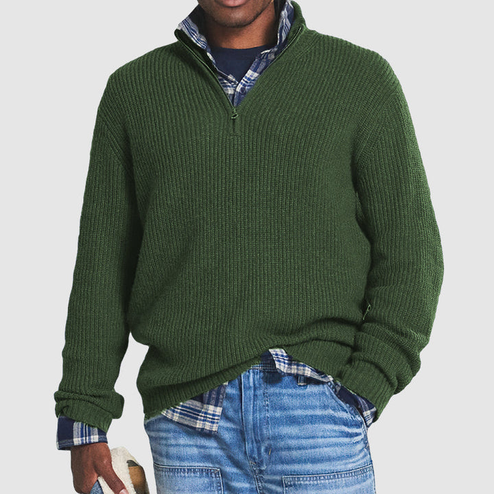 Men's Quarter-Zip Sweater – Ribbed Knit with Regular Fit for Autumn and Winter