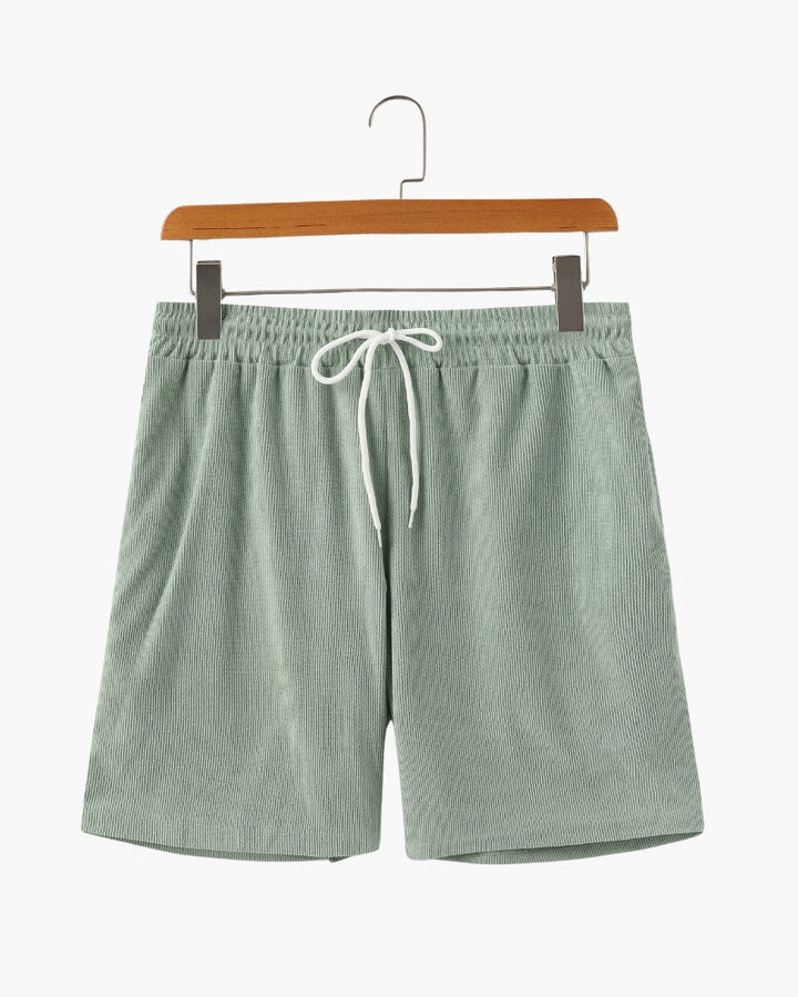 Ribbed Shorts with Elastic Waist and Drawstring