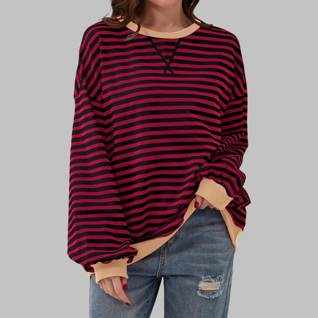 Casual Long Sleeve Round Neck Striped Sweatshirt
