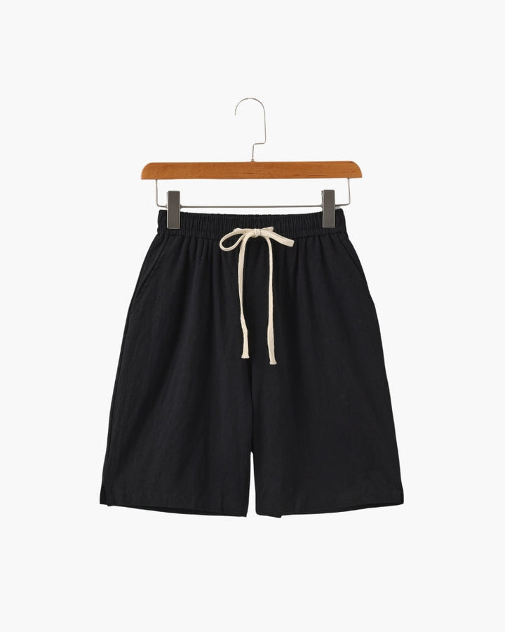 Linen Shorts with Elastic Waist and Drawstring