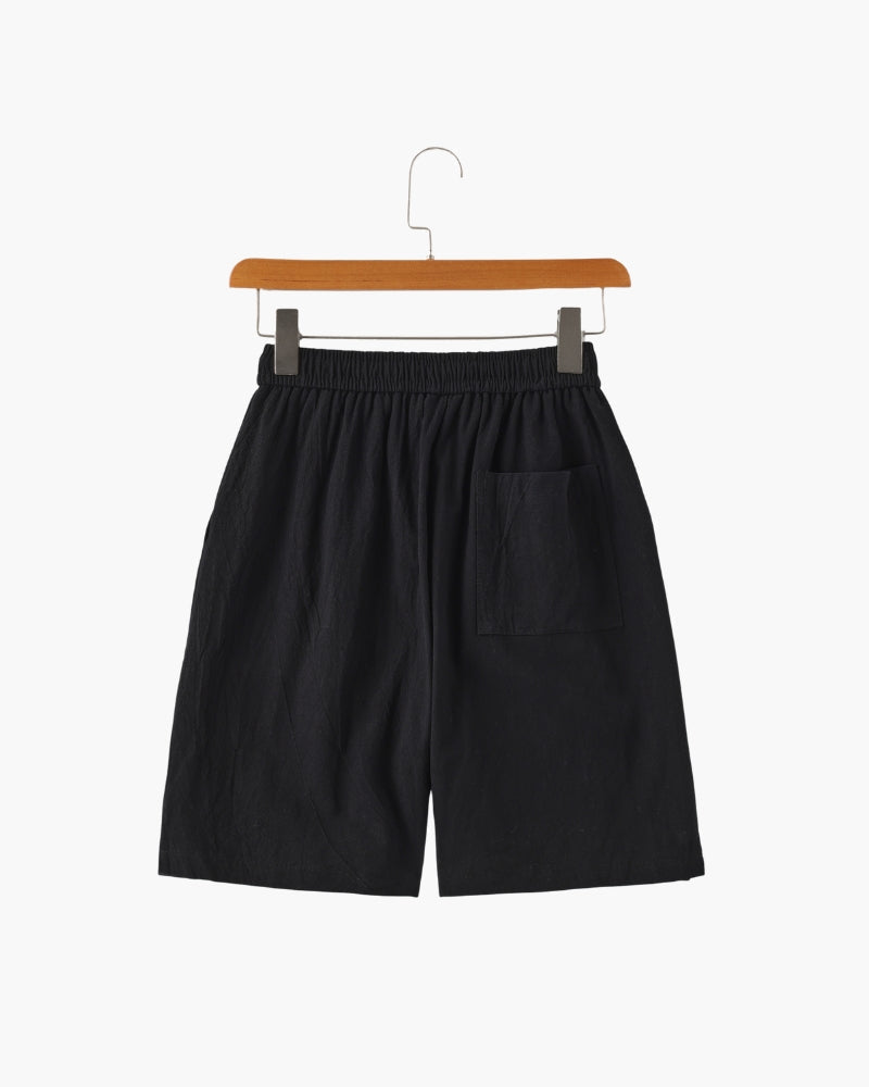 Linen Shorts with Elastic Waist and Drawstring