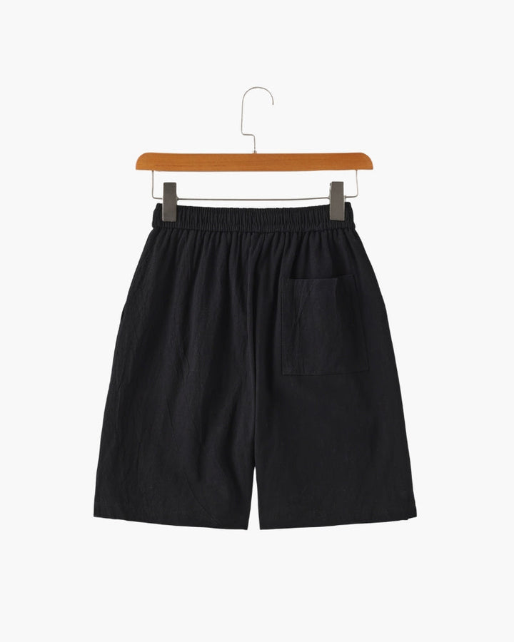 Linen Shorts with Elastic Waist and Drawstring
