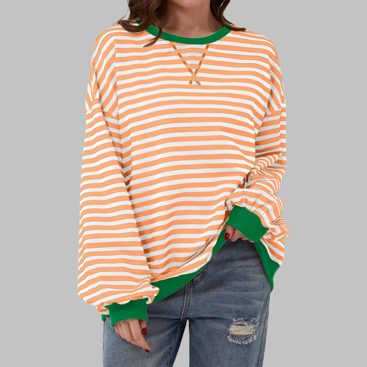 Casual Long Sleeve Round Neck Striped Sweatshirt