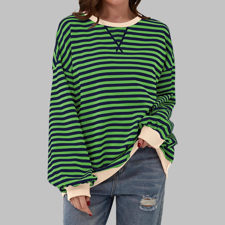 Casual Long Sleeve Round Neck Striped Sweatshirt