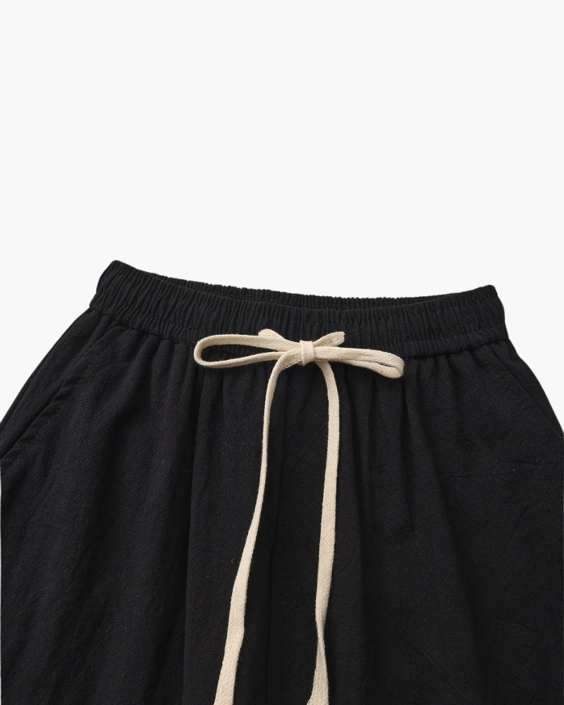 Linen Shorts with Elastic Waist and Drawstring