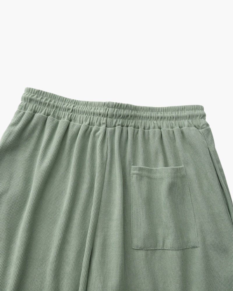 Ribbed Shorts with Elastic Waist and Drawstring