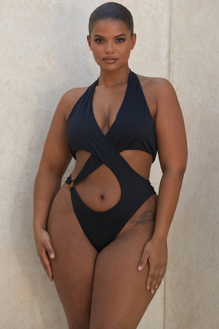 Elegant Cut-Out Swimsuit with Deep V-Neck