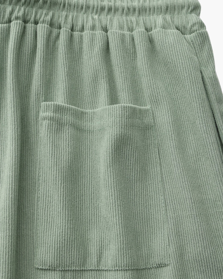 Ribbed Shorts with Elastic Waist and Drawstring