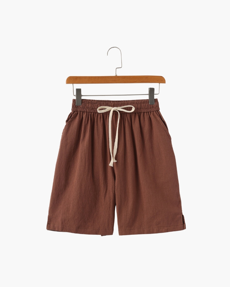 Linen Shorts with Elastic Waist and Drawstring