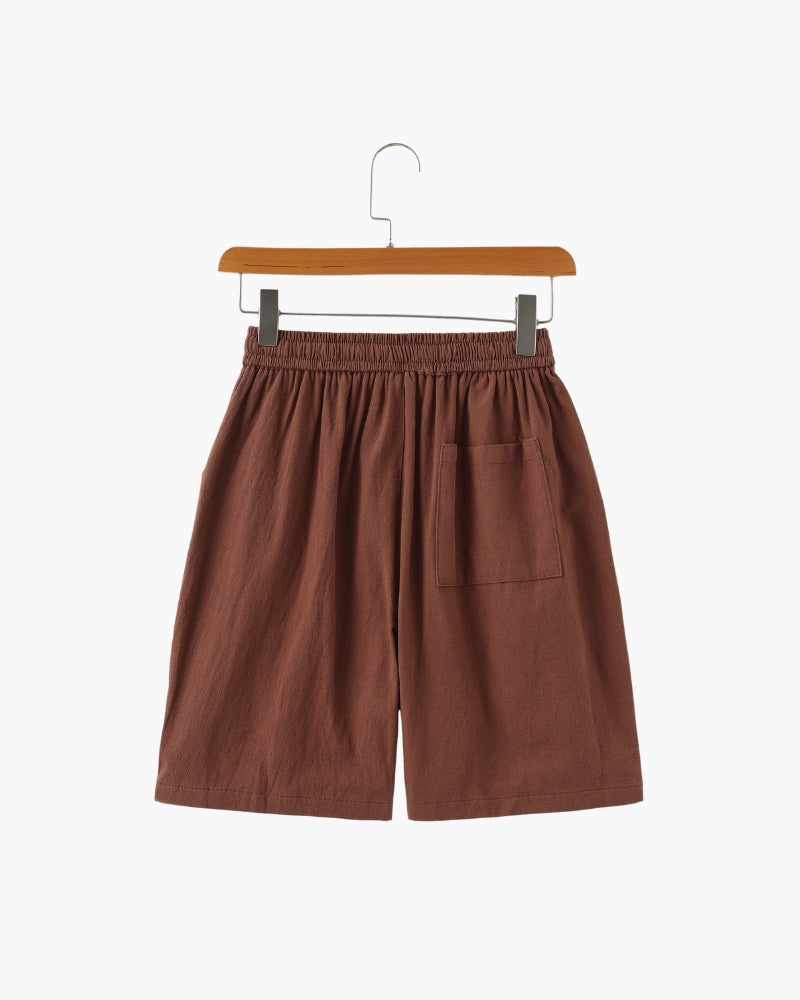Linen Shorts with Elastic Waist and Drawstring