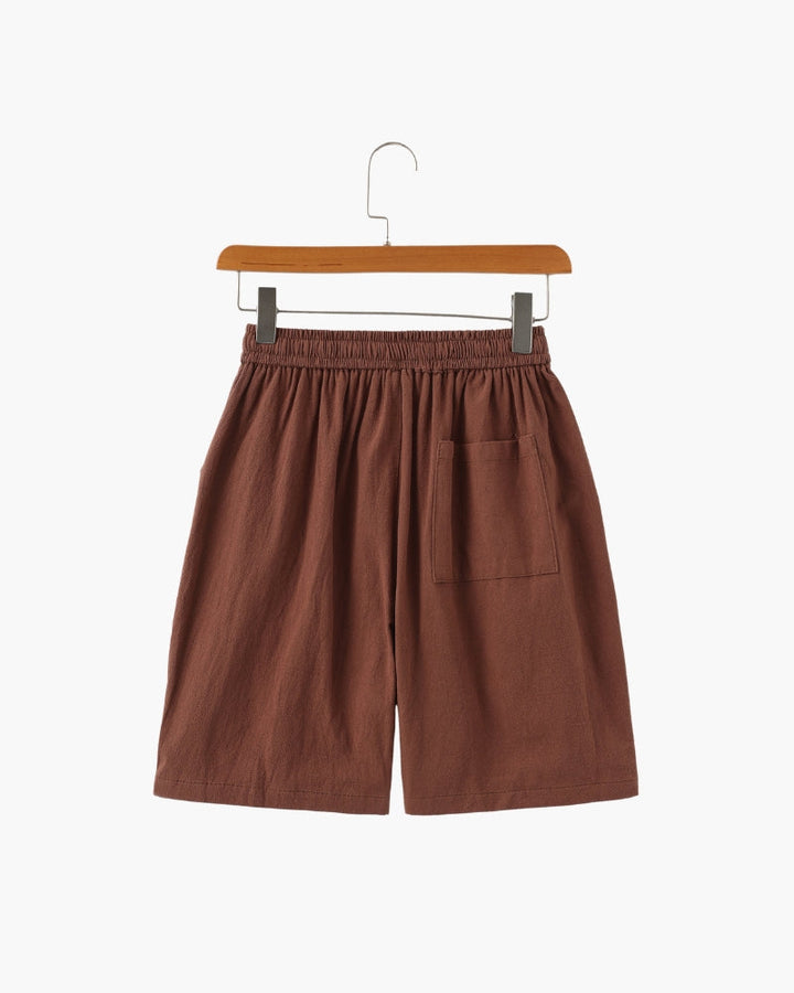 Linen Shorts with Elastic Waist and Drawstring