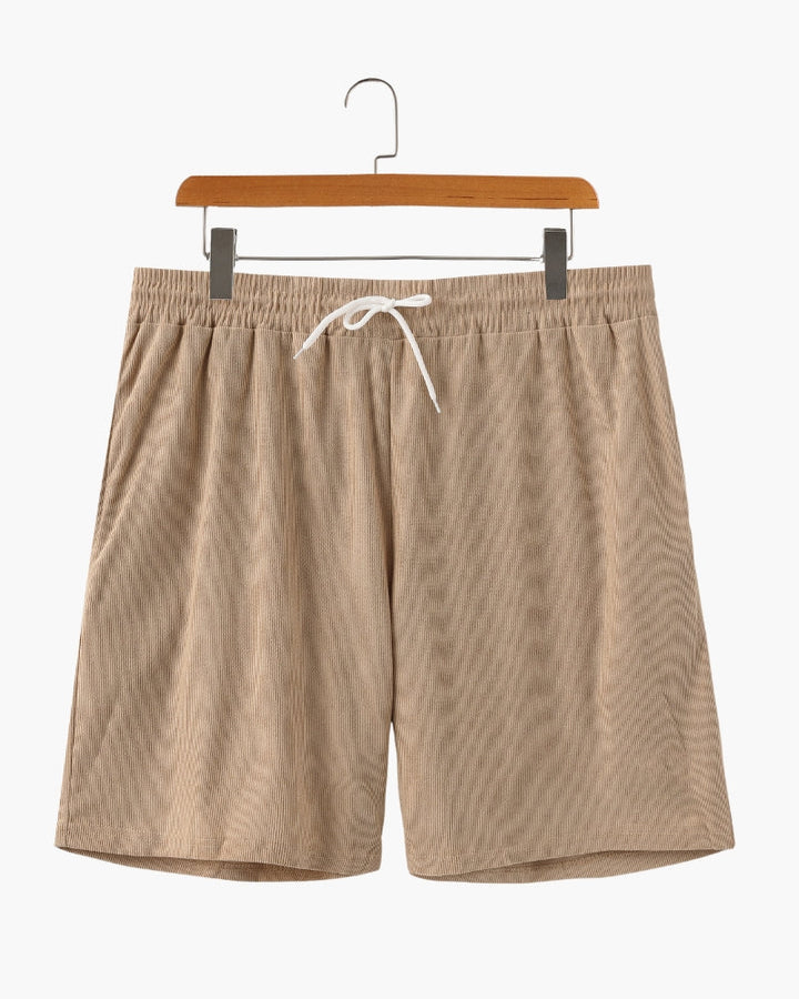 Ribbed Shorts with Elastic Waist and Drawstring