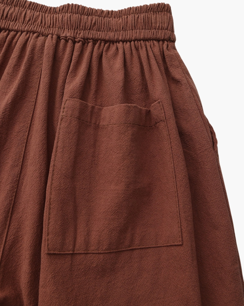 Linen Shorts with Elastic Waist and Drawstring
