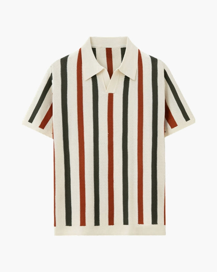 Multicolour Vertical Stripe Pointelle Knit Polo