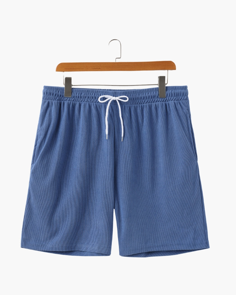 Ribbed Shorts with Elastic Waist and Drawstring