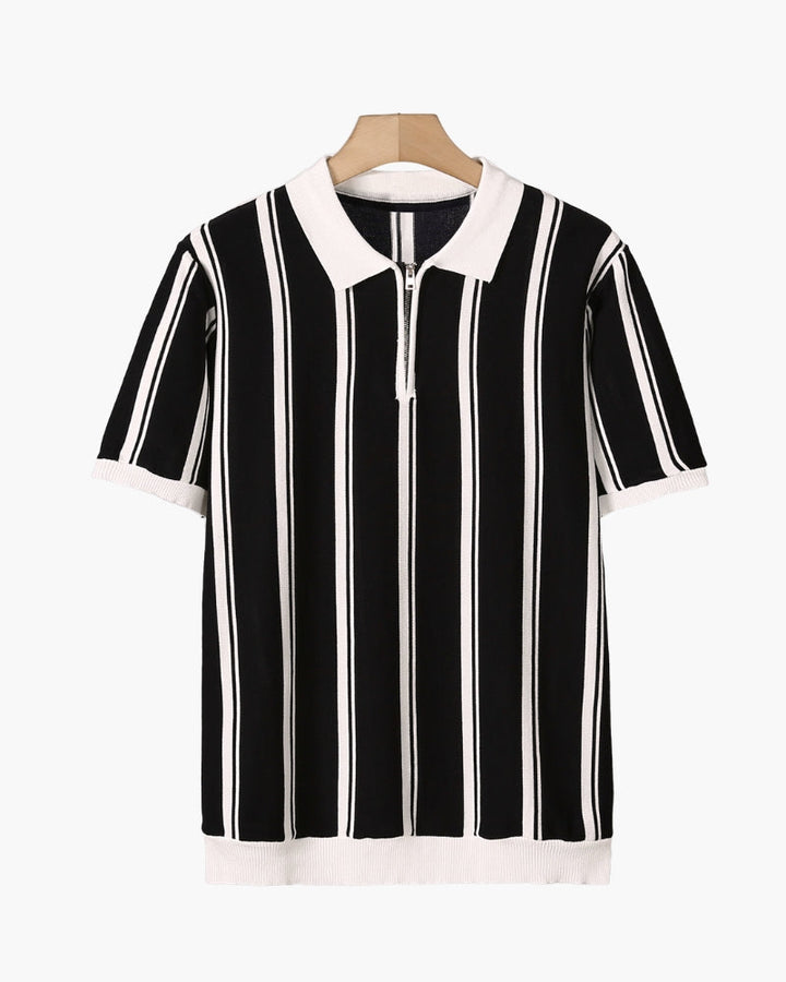 Contrast Vertical Stripe Half-Zip Knit Polo