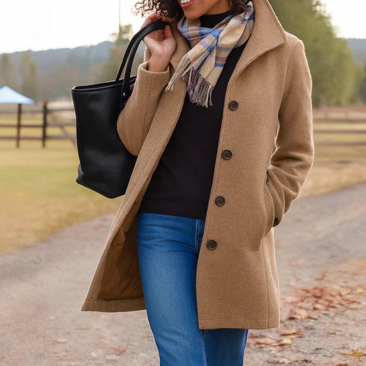 Women's Classic Winter Coat with Front Button Placket