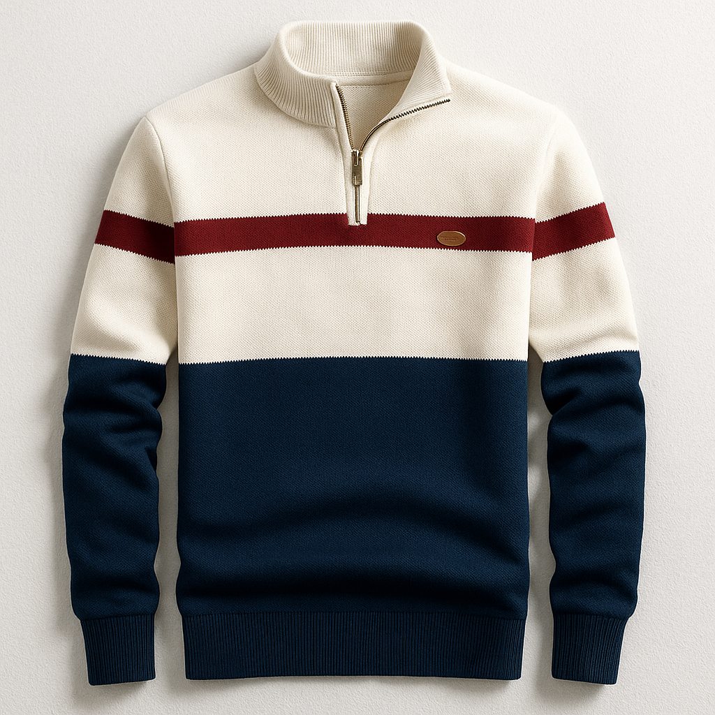 Men's Colour Block Quarter-Zip Sweater