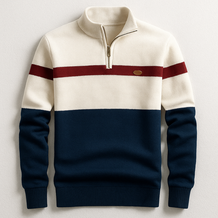 Men's Colour Block Quarter-Zip Sweater