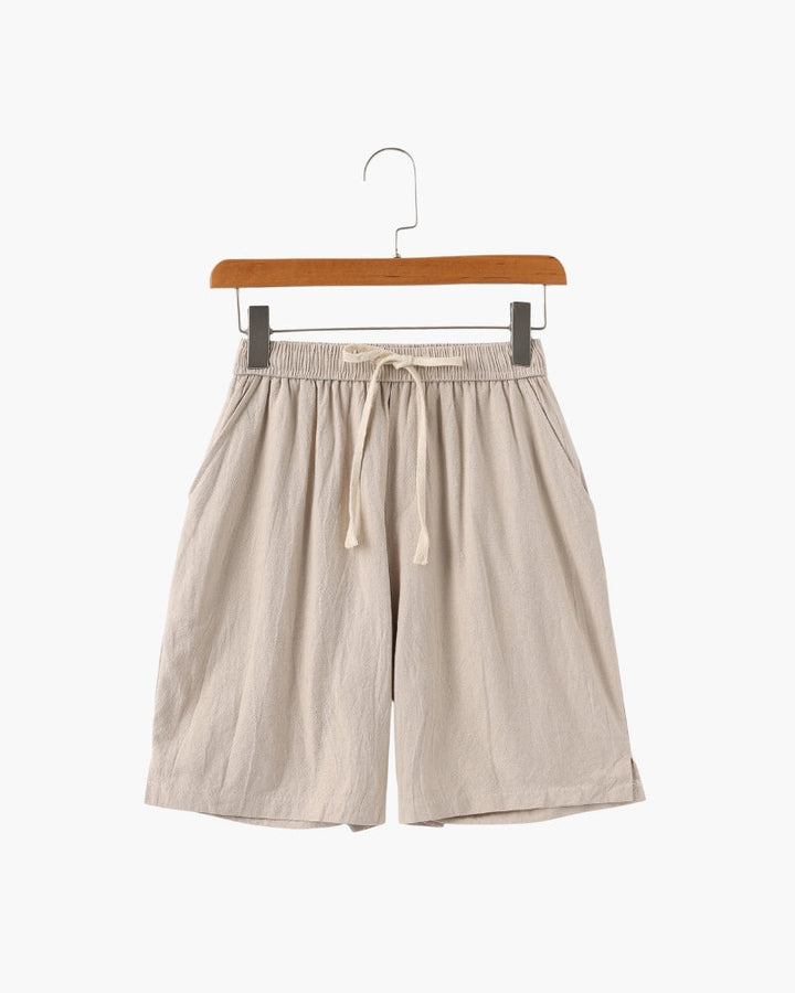 Linen Shorts with Elastic Waist and Drawstring