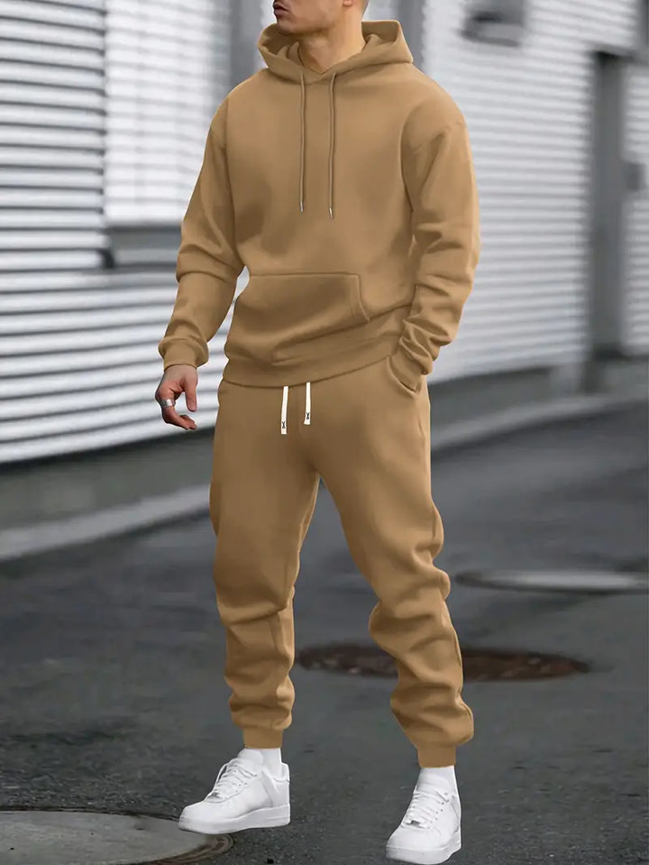 Men's Hooded Tracksuit Set with Tapered Joggers