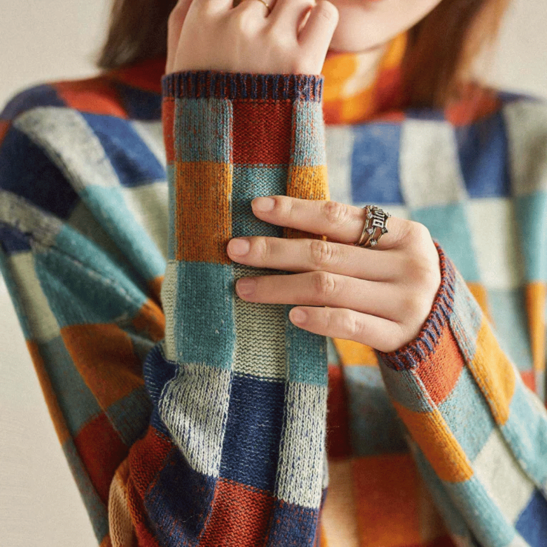 Women's Patchwork Knit Turtleneck Sweater
