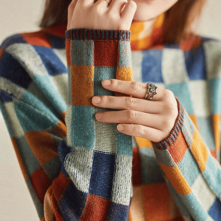 Women's Patchwork Knit Turtleneck Sweater