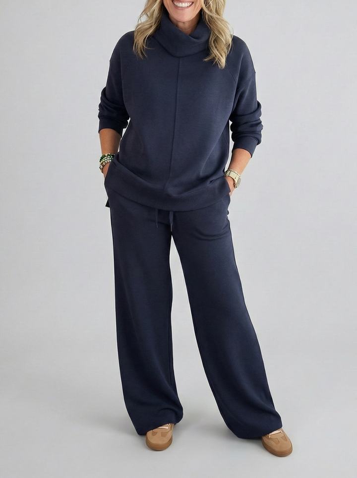 Women's Cowl Neck Wide-Leg Loungewear Set
