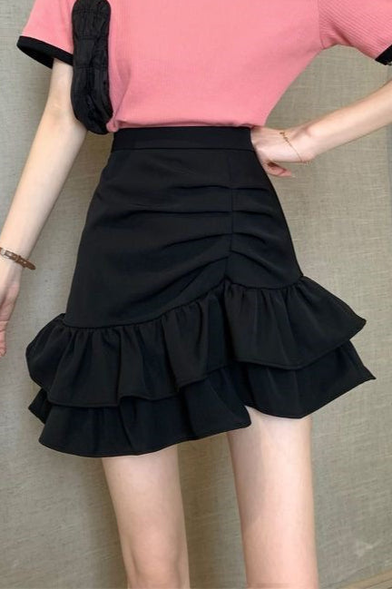 High Waist Pink Asymmetrical Mini Skirt for Women