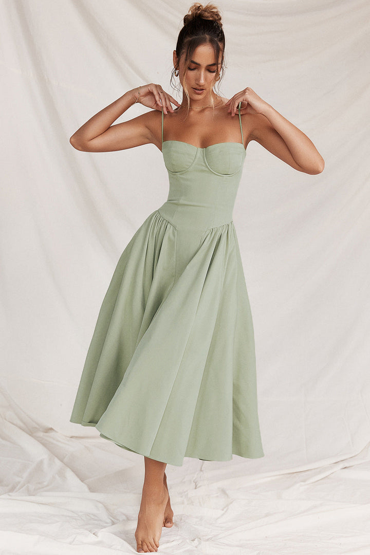 Elegant Corset Midi Dress with Adjustable Straps