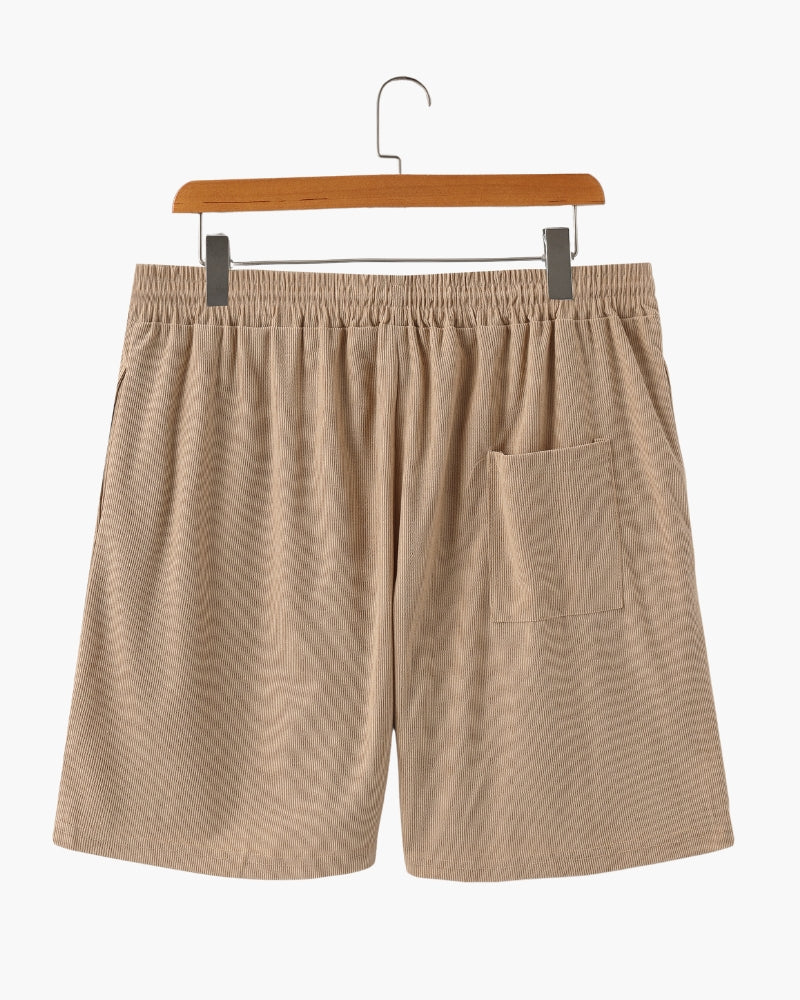 Ribbed Shorts with Elastic Waist and Drawstring