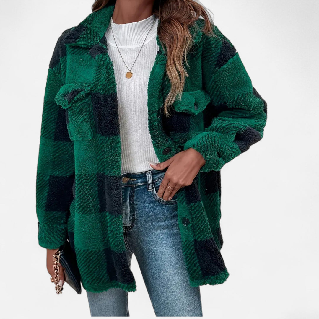 Women's Plush Sherpa Checkered Shirt Jacket