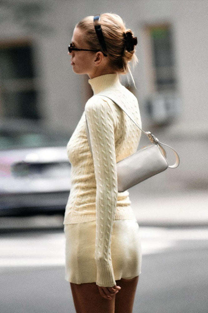 Mock Neck Lace Trim Knit Top for Women