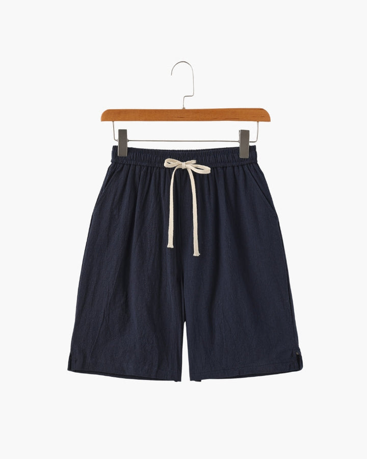 Linen Shorts with Elastic Waist and Drawstring