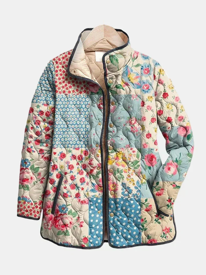Women's Floral Print Quilted Snap-Button Jacket