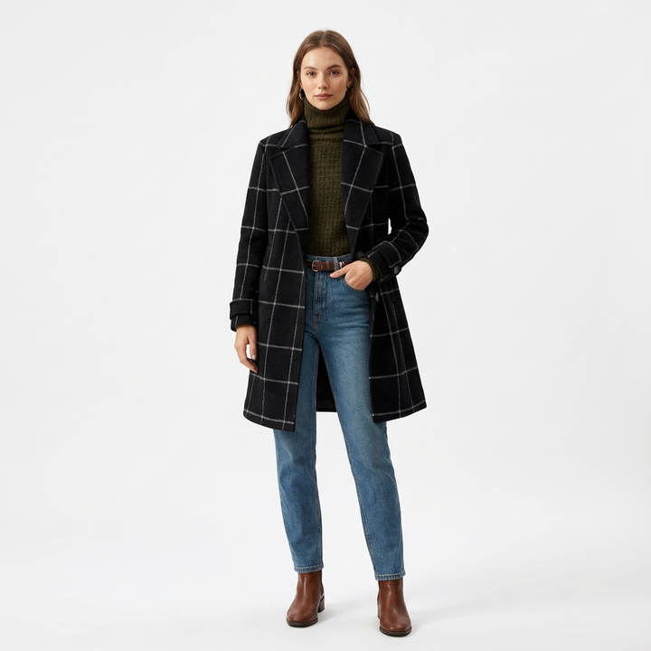 Classic Windowpane Check Coat for Women