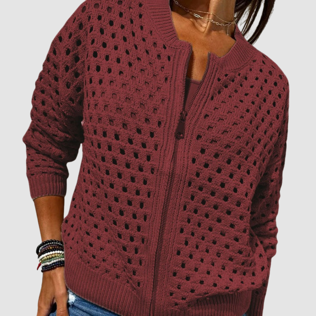 Women's Hollow-Knit Zip Cardigan